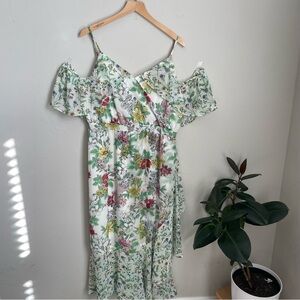 Nanette Lepore  Floral Midi Dress Flutter Sleeve and Ruffle Details